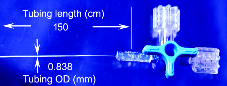 PU-838 microcatheter custom 150 cm connected to 4-way stopcock